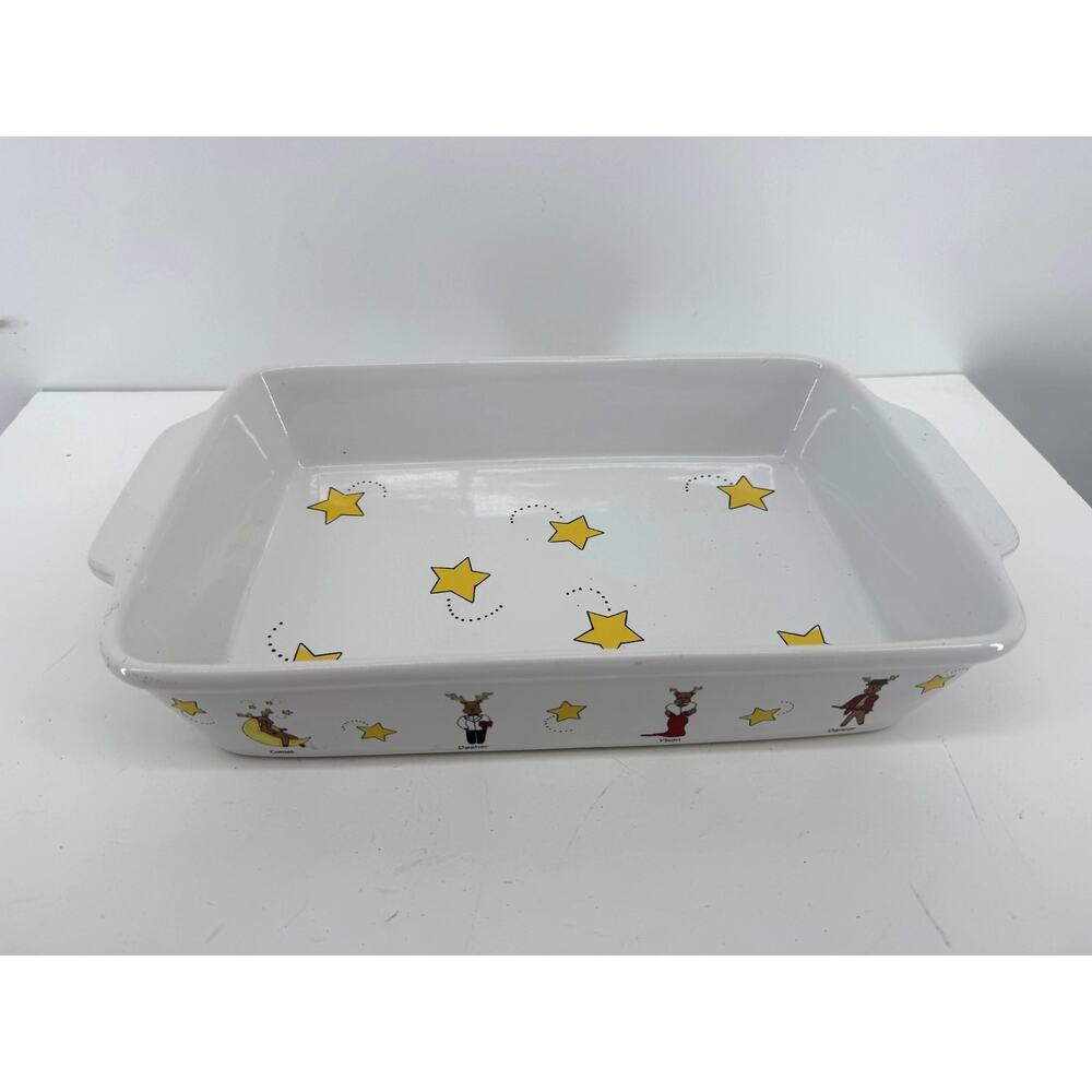 Christmas Reindeer 9x13 Ceramic Baking Dish Stars Holiday Casserole LTD 90s